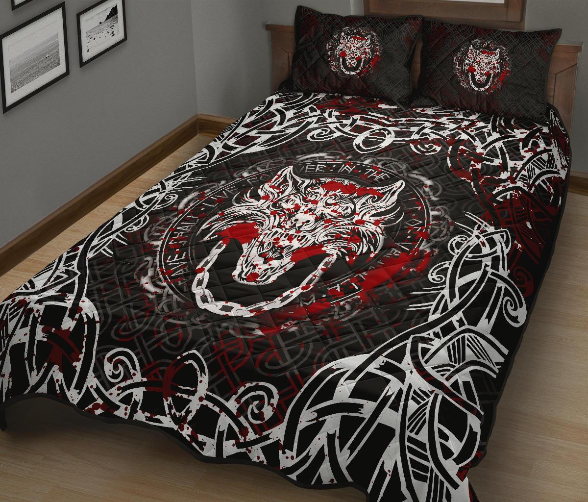 Viking Quilt Bedding Set Fenrir Viking Blood 3D