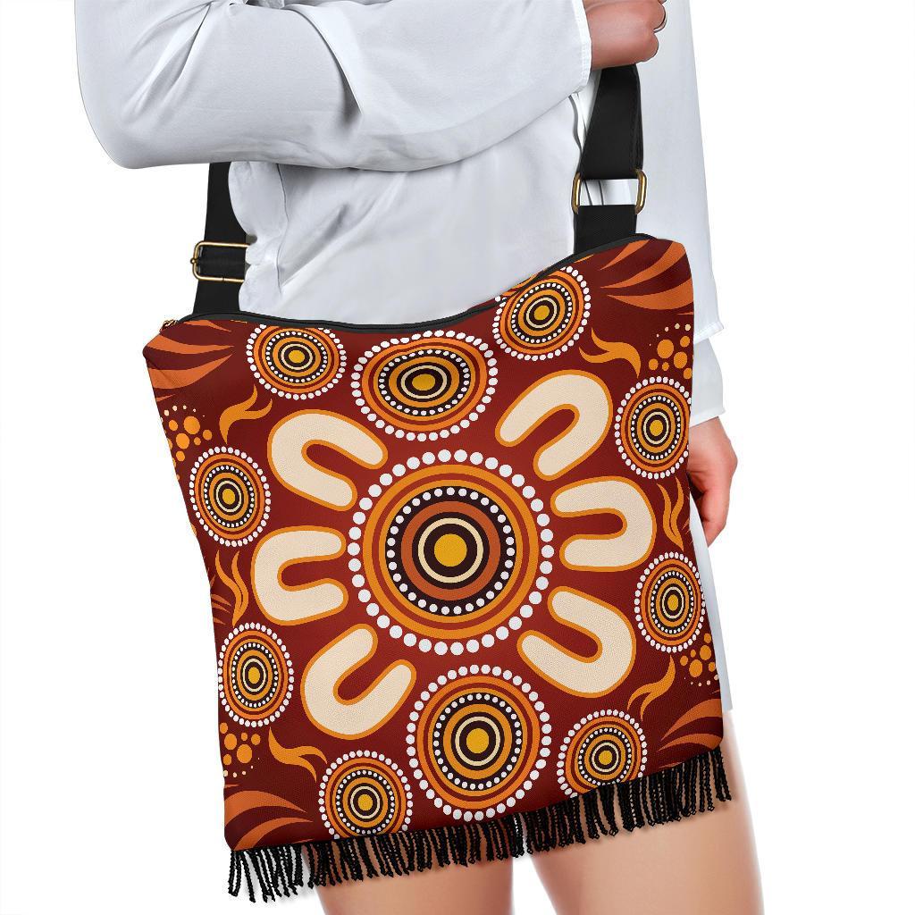 Aboriginal Crossbody Boho Handbag - Circle Flowers Patterns Ver02