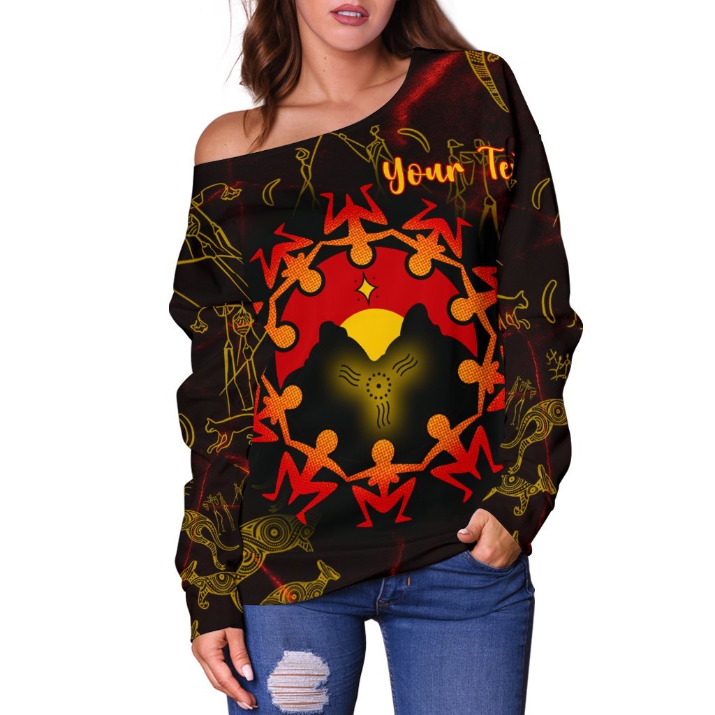 (Custom) Aboriginal Women's Off Shoulder Sweater - Australia Map and Indigenous Flag