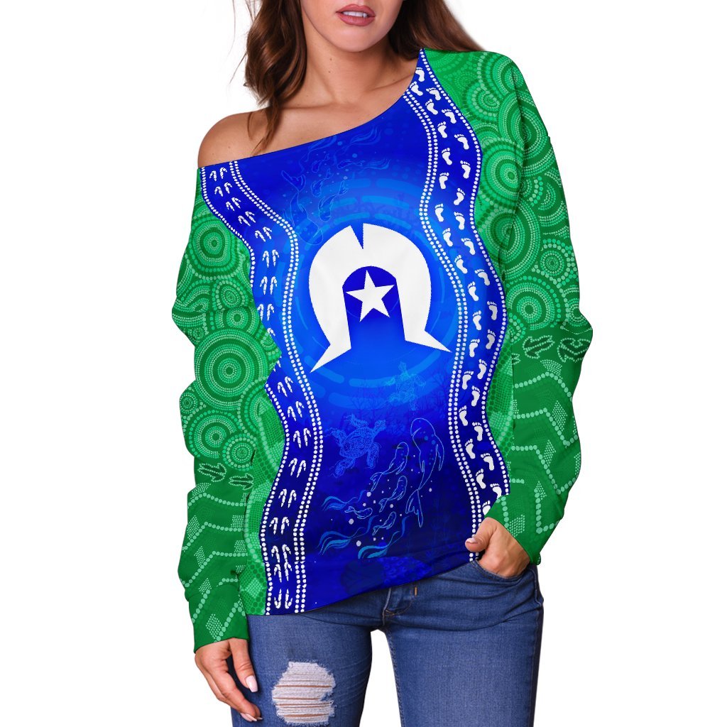 Torres Strait Islanders Women's Off Shoulder Sweater - Torres Symbol With Aboriginal Patterns