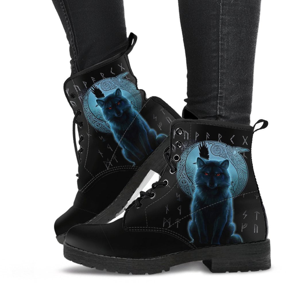 Viking Leather Boots Fenrir Wolf And Moon