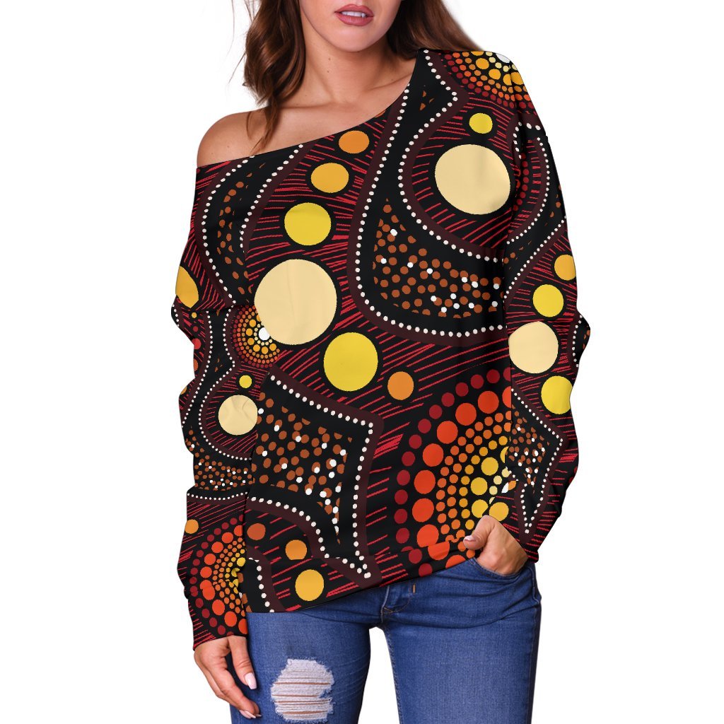 Aboriginal Women's Off Shoulder Sweater - Aboriginal Art Ver01