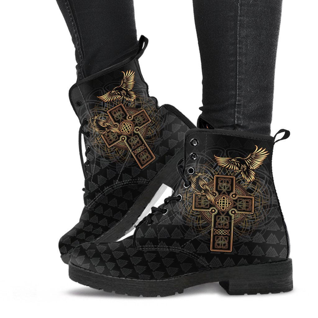 Viking Leather Boots Odin's Celtic Raven Tattoo