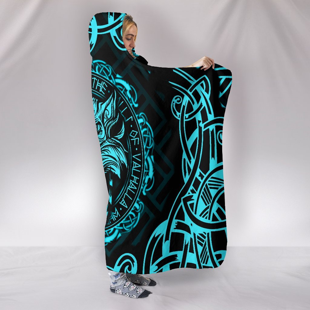 Viking Hooded Blanket Fenrir Viking Cyan 3D