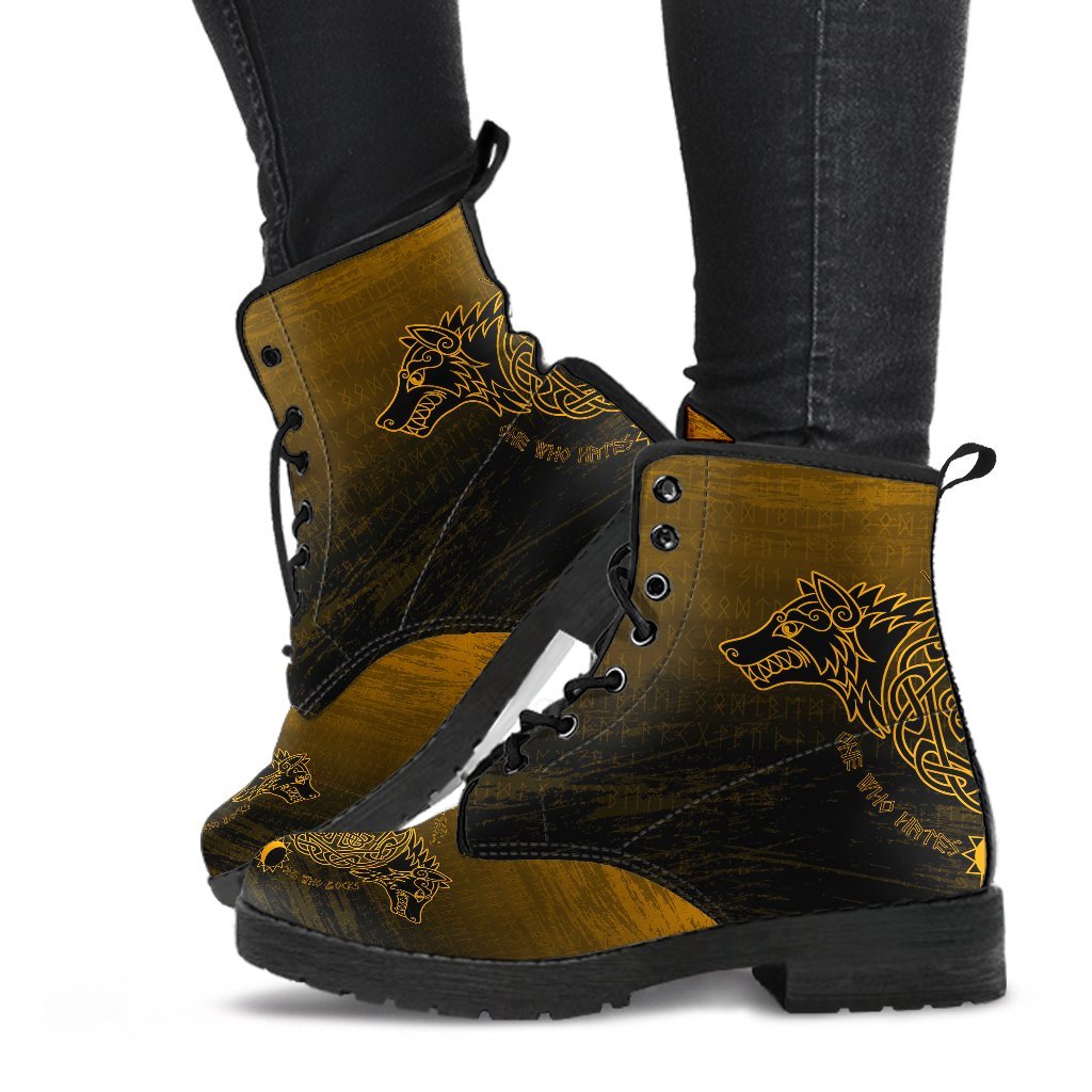 Viking Leather Boots Skoll And Hati Yellow Style