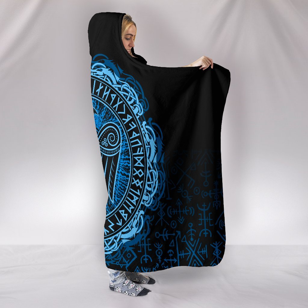 Viking Hooded Blanket Raven Celtic Cyan