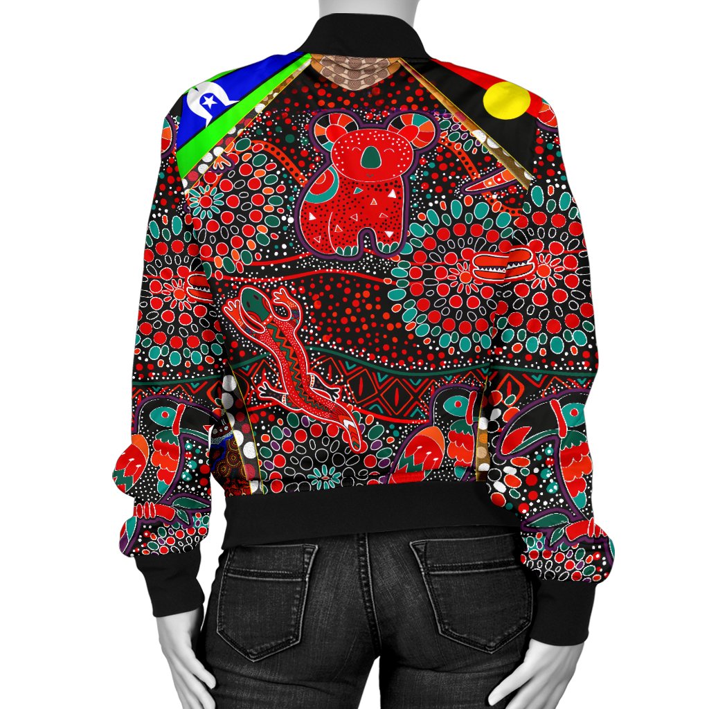 Women Bomber Jacket - Aboriginal Animal & Dot Acrylic Paint