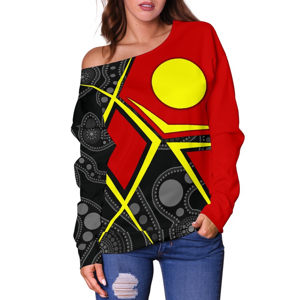 Aboriginal Off Shoulder Sweater - Indigenous Legend