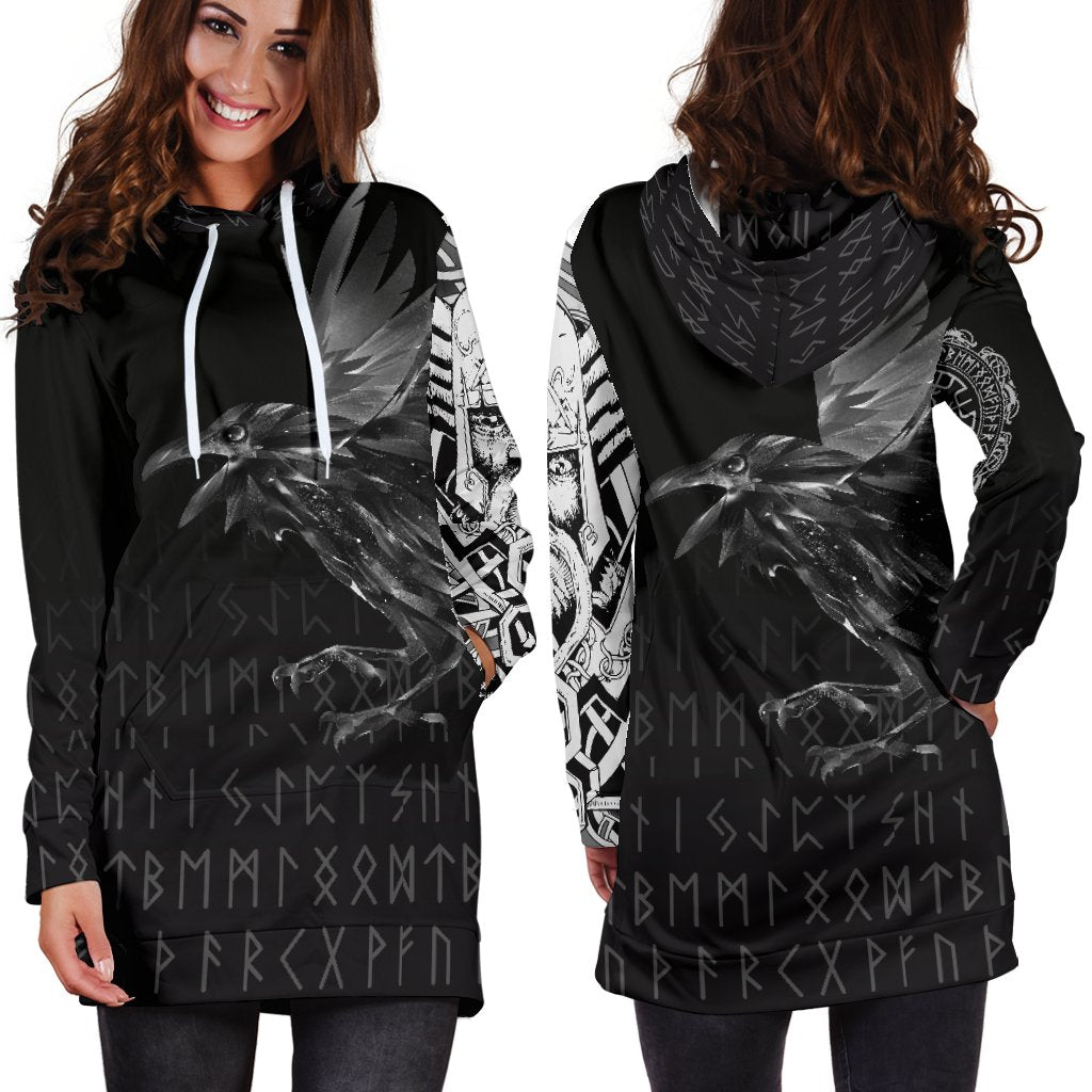 Viking Hoodie Dress The Raven Of Odin Rune