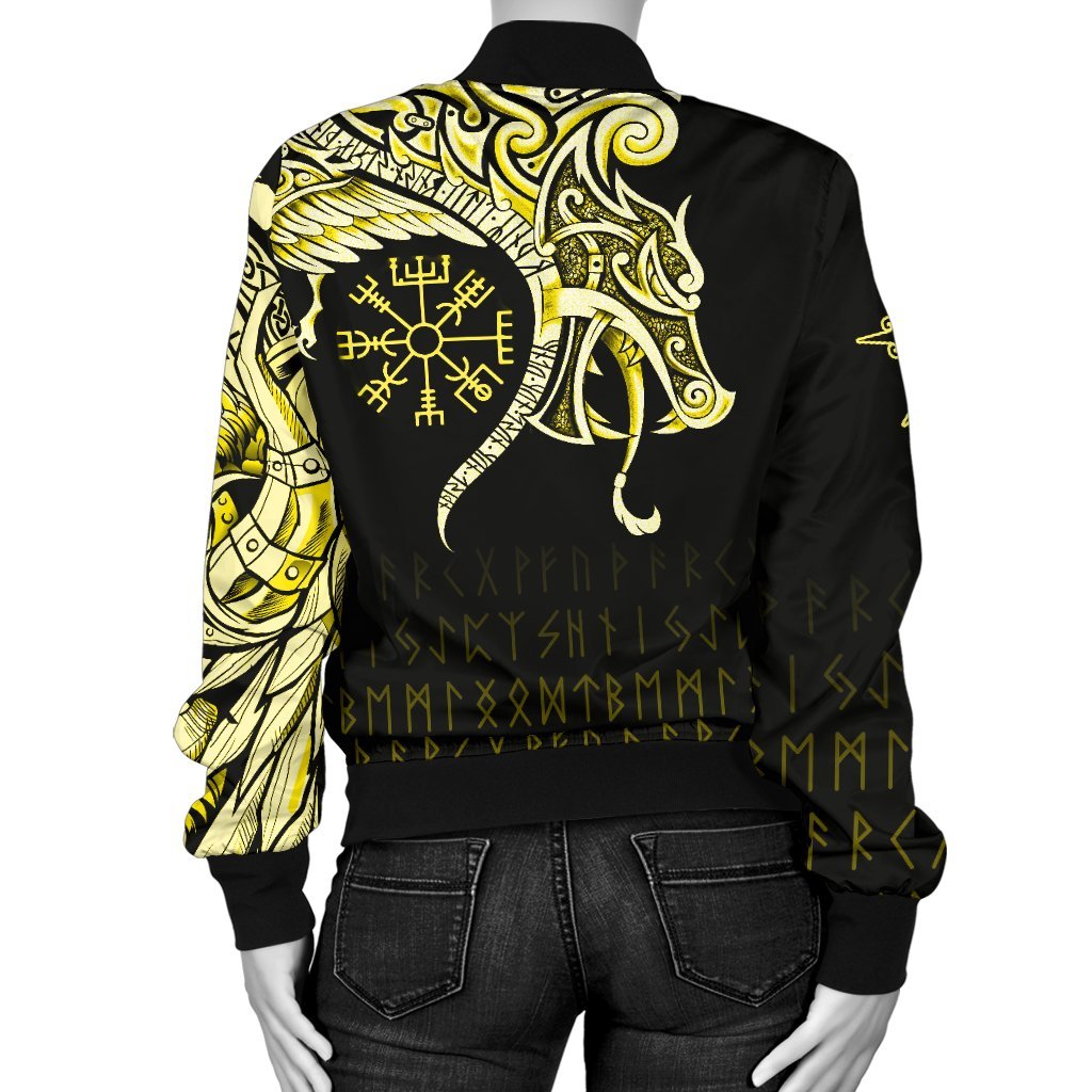 Viking Bomber Jacket Fenrir Raven And Vegvisir Tattoo Yellow Style Ver01