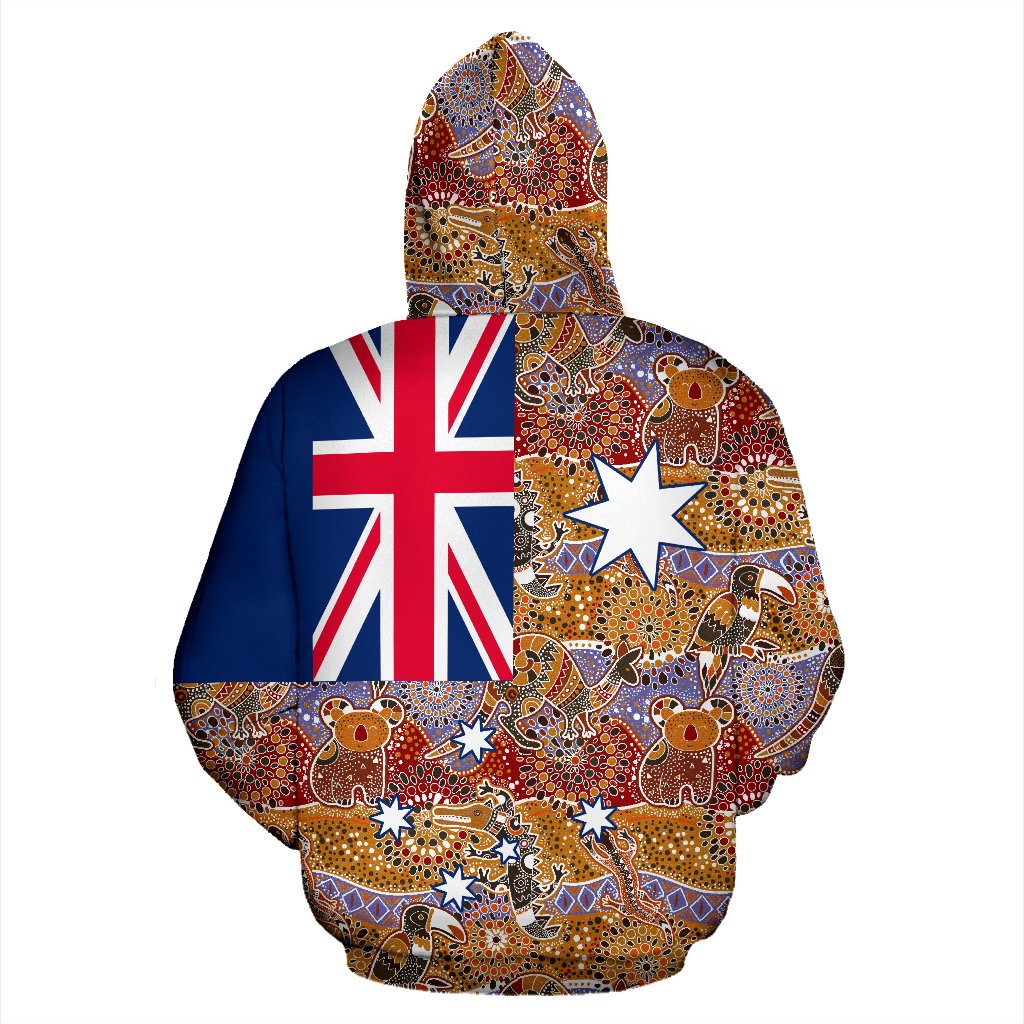 Aboriginal Zip Hoodie - Koala Kangaroo Patterns Aus Flag