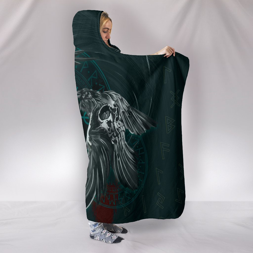 Viking Hooded Blanket Ravens Skull Tattoo