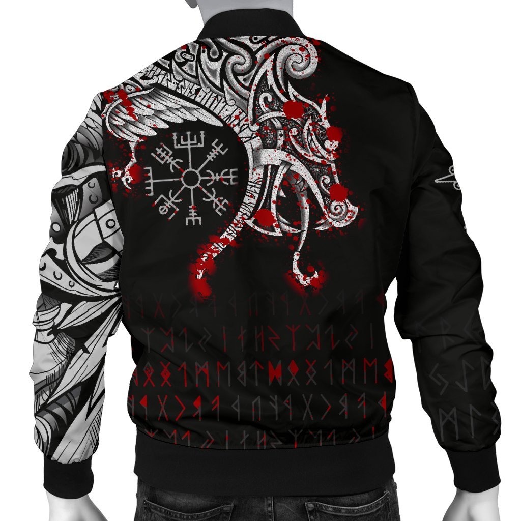 Viking Bomber Jacket Dragon and Vegvisir Blood Tattoo Style Ver02