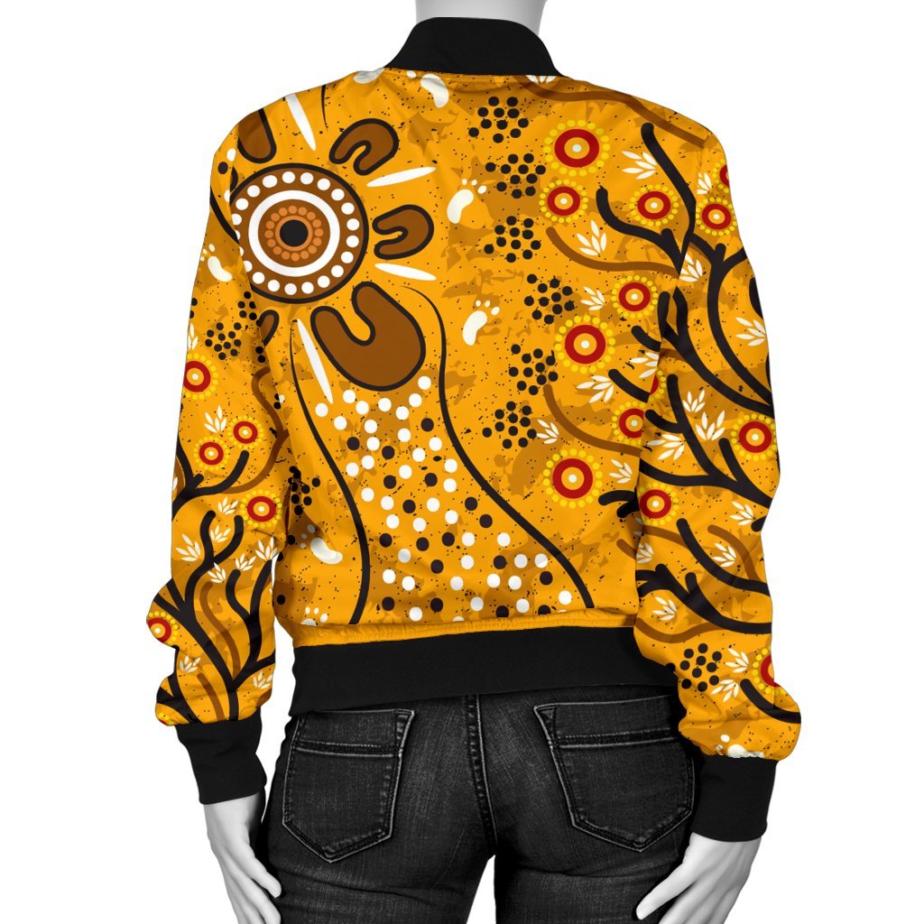 Women Bomber Jacket - Aboriginal Art In Spring Style
