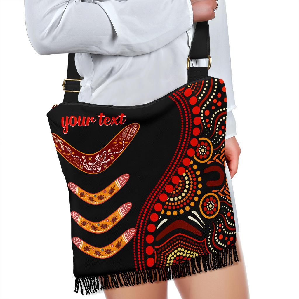 Aboriginal Personalised Crossbody Boho Handbag - Aboriginal Boomerangs With Dot Painting Pattern