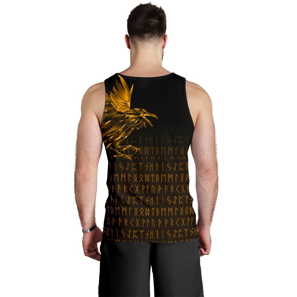 Viking Men's Tank Top The Raven Of Odin Rune Gold