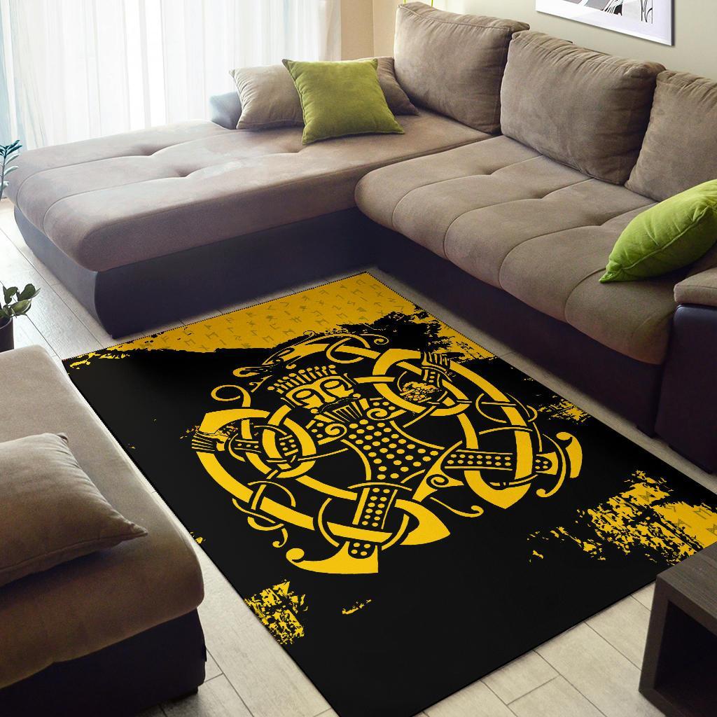 Viking Area Rug Loki Bound Triskele Rune Gold