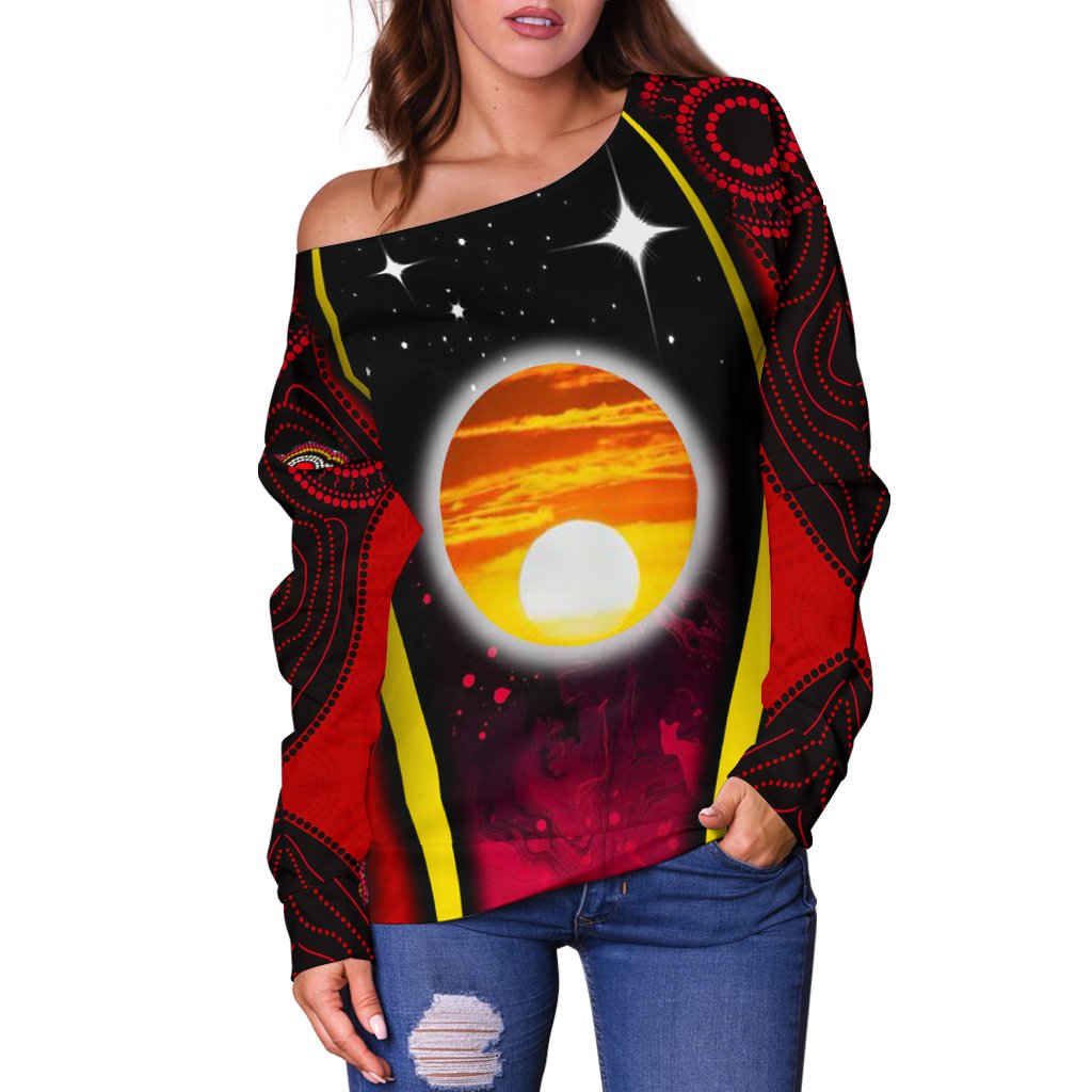 Off Shoulder Sweater - Australian Aboriginal Flags Symbolic Meaning
