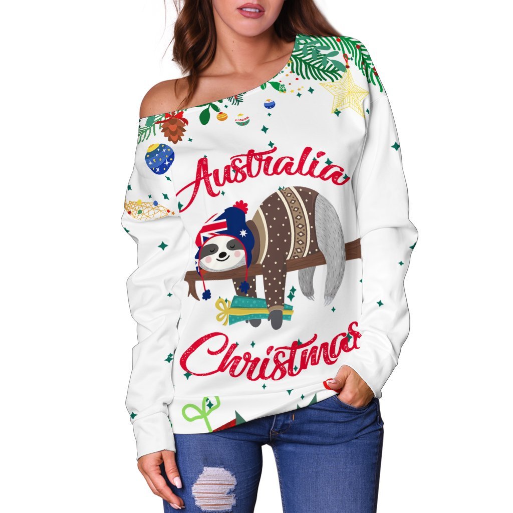 Australia Christmas Women's Off Shoulder Sweater White - Merry Christmas