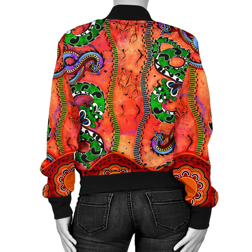 Aboriginal Bomber Jacket - Aussie Indigenous Patterns Orange