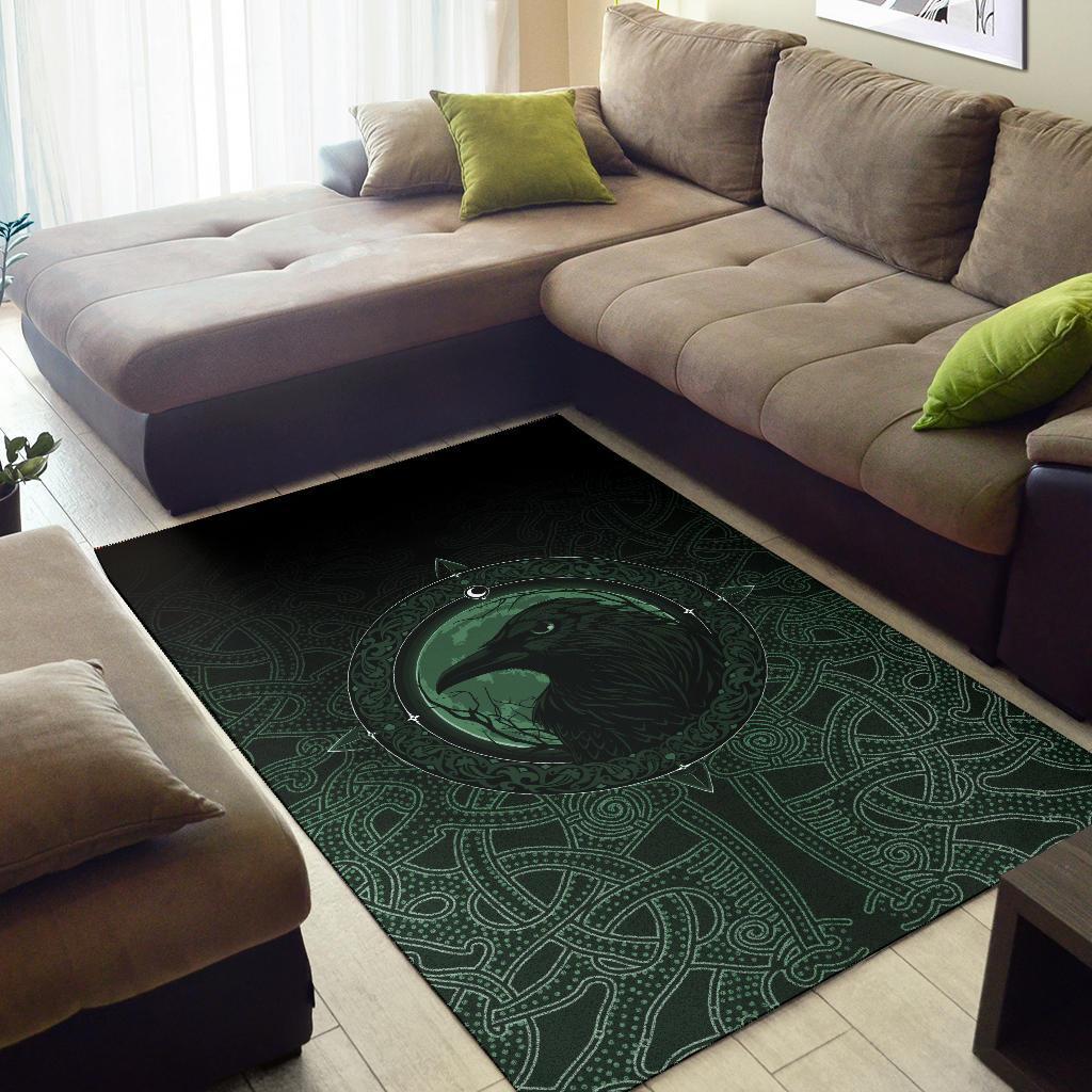 Viking Area Rug Ethnic Odin Raven Green