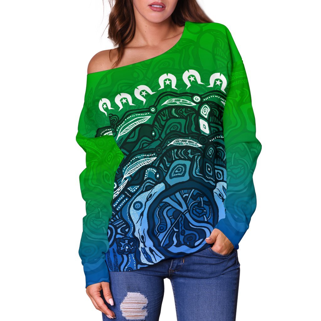 Torres Strait Islands Off Shoulder Sweater - Blue