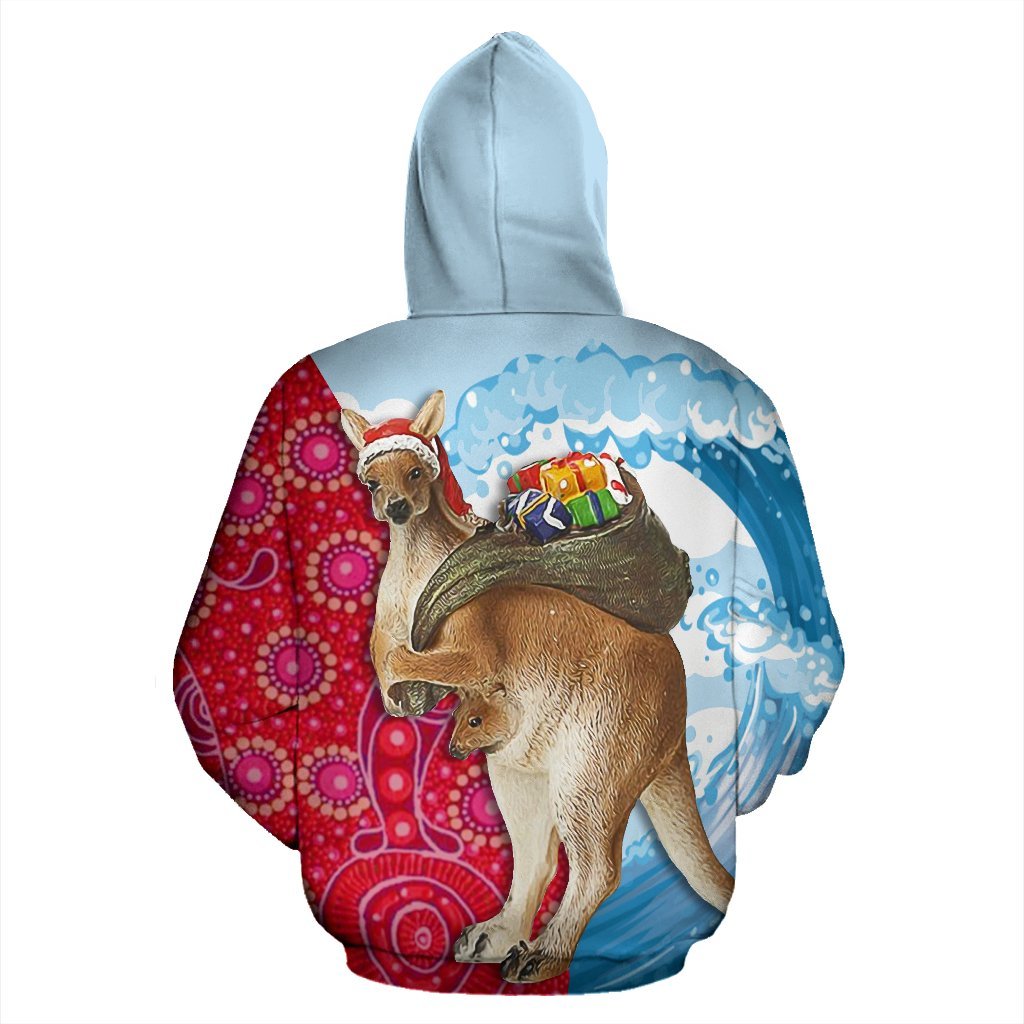 Christmas Zip Hoodie - Kangaroo Aboriginal Dot Painting Wave Patterns