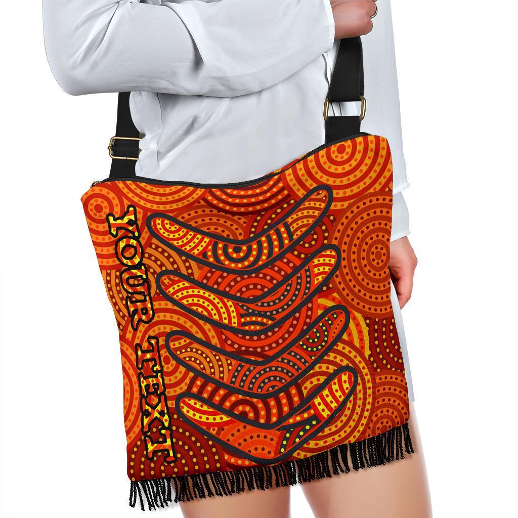 Aboriginal Personalised Boho Handbag - Aboriginal Boomerangs And Dot Circle