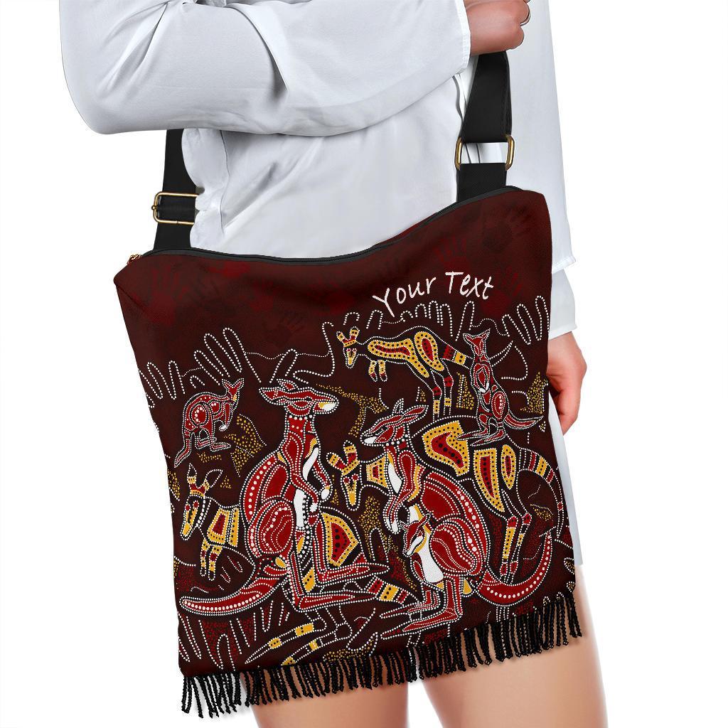 (Custom) Aboriginal Boho Handbag - Kangaroo family with Hand Art