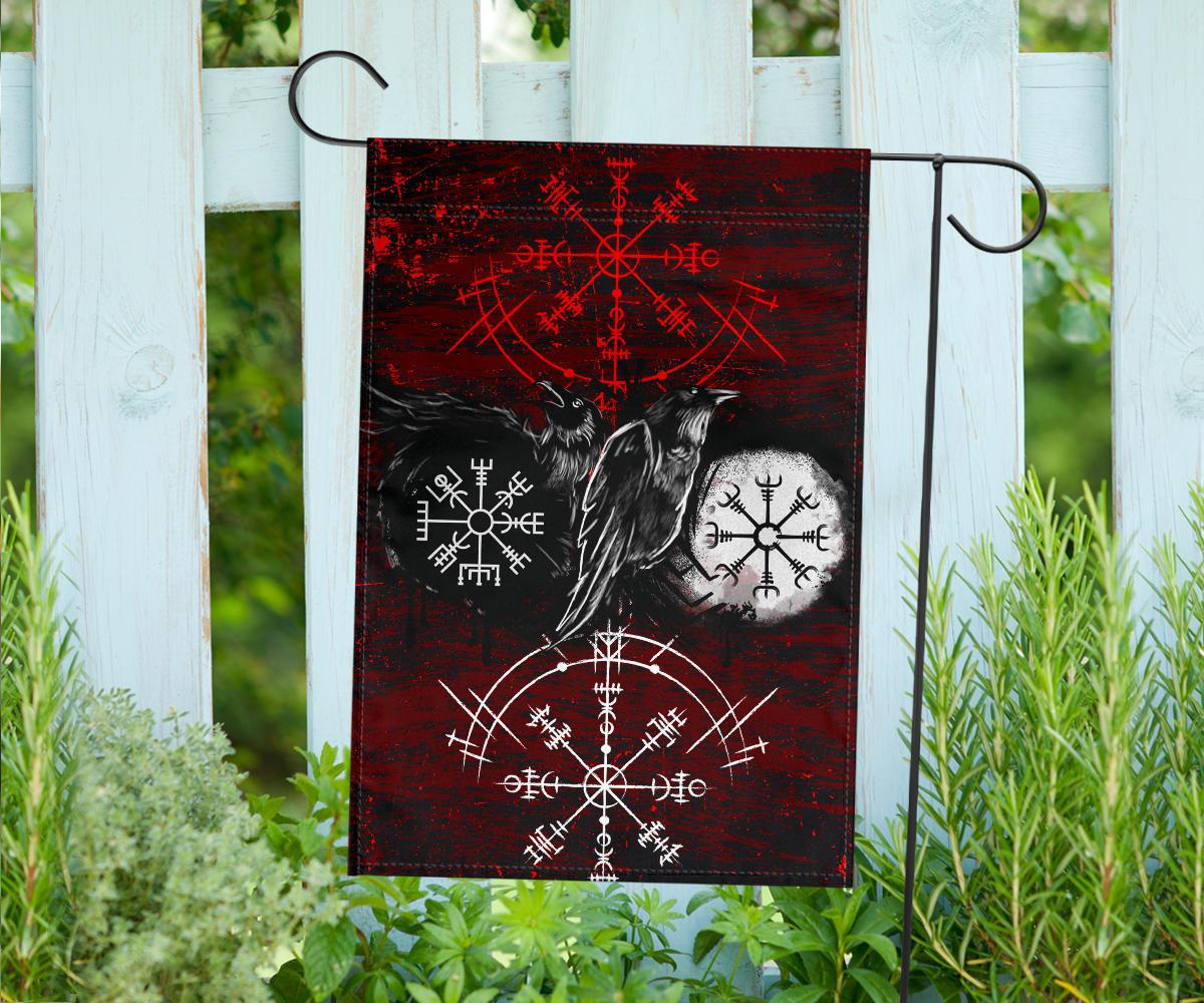 Viking Garden Flag Raven of Odin and Symbol Viking on Blood Background