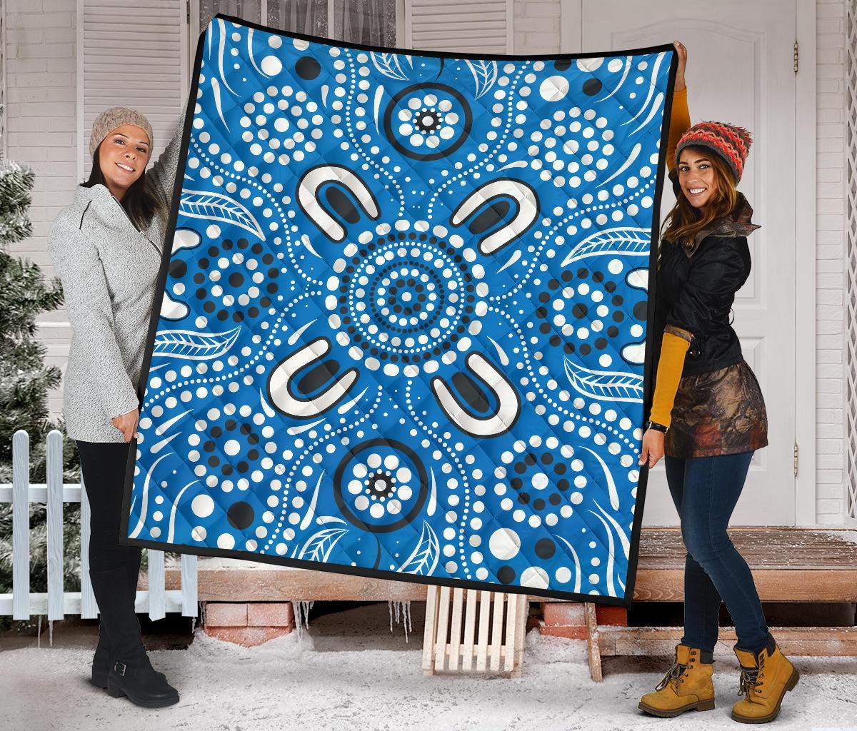 Aboriginal Premium Quilt - Indigenous Circle Dot Painting Blue Color