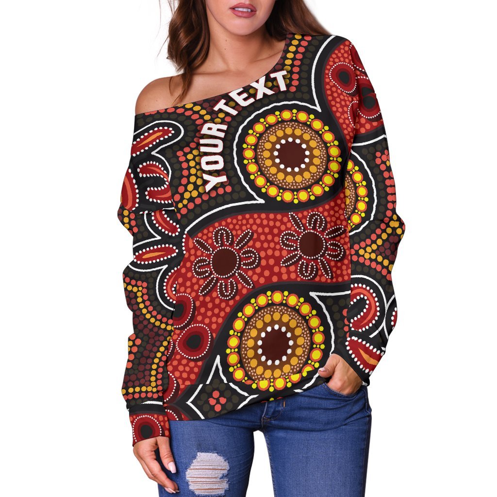 (Custom) Aboriginal Women's Off Shoulder Sweater - Indigenous Circle Dot Painting Style
