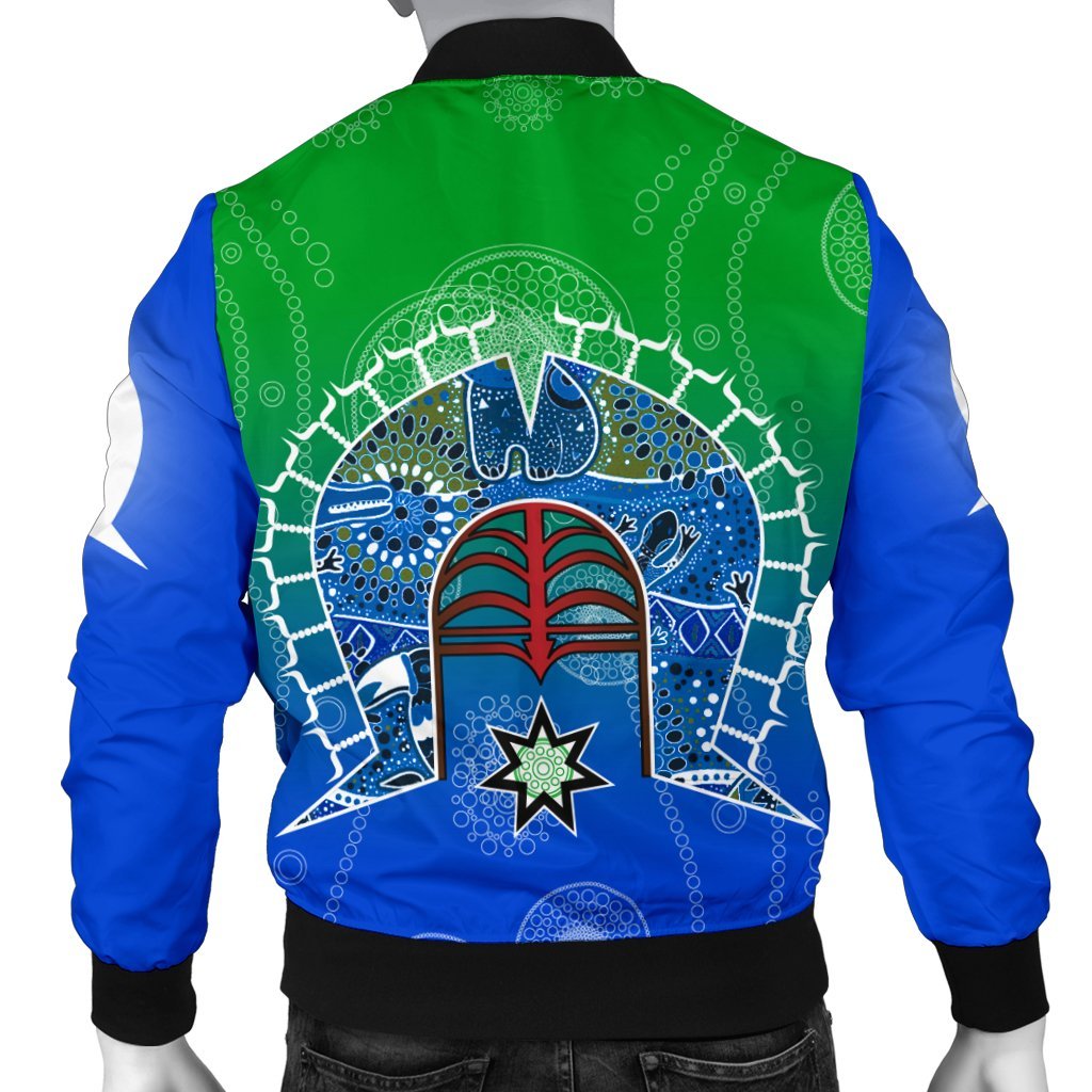 Men;s Bomber Jacket - Torres Strait Symbol With Aboriginal Patterns