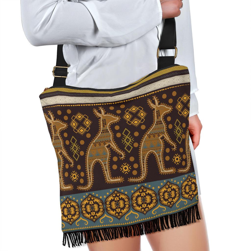 Crossbody Boho Handbags - Kangaroo Bag Aboriginal Patterns