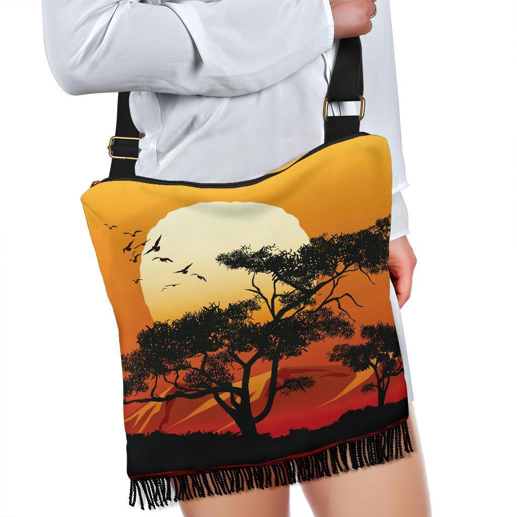 Crossbody Boho Handbag - Sunset And Tree In Australia