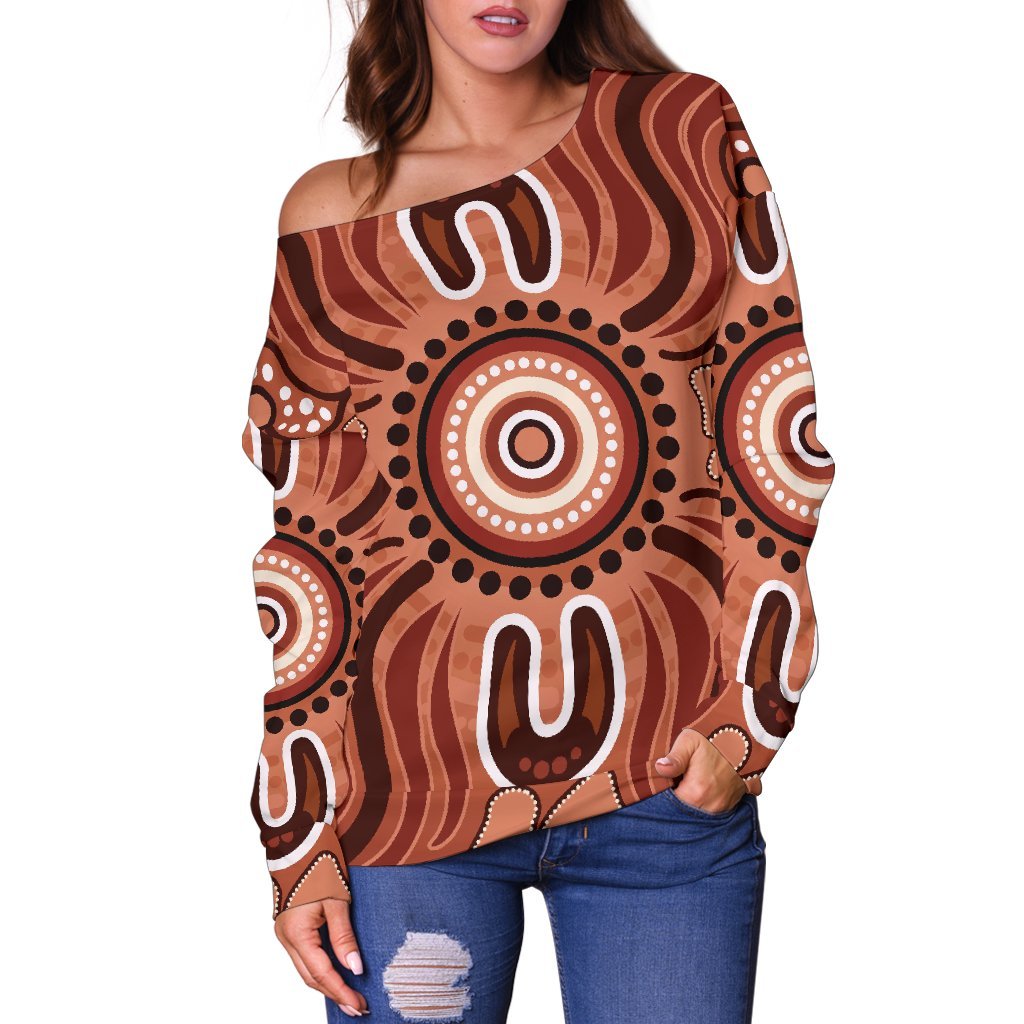 Aboriginal Women's Off Shoulder Sweater - Indigenous Art Patterns Ver02
