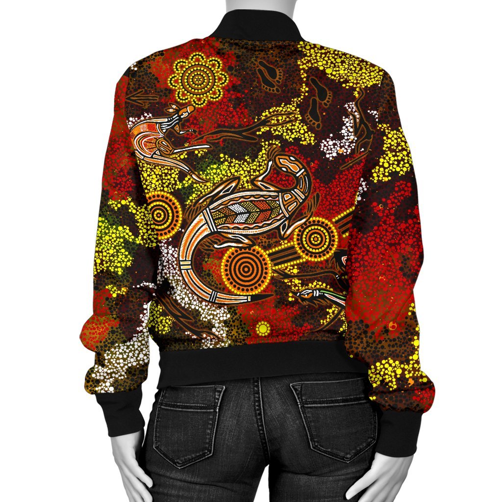 Aboriginal Bomber Jacket - Kangaroo and Lizard Dot Painting Art