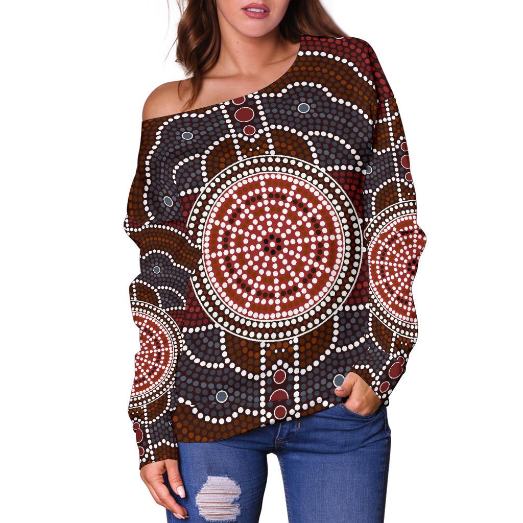 Women's Off Shoulder Sweater - Aboriginal Dot Painting Sweater Ver03