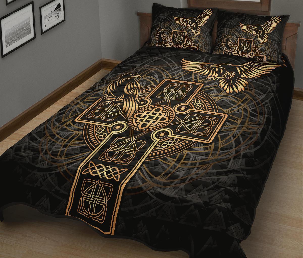 Viking Quilt Bedding Set Odin's Celtic Raven Tattoo