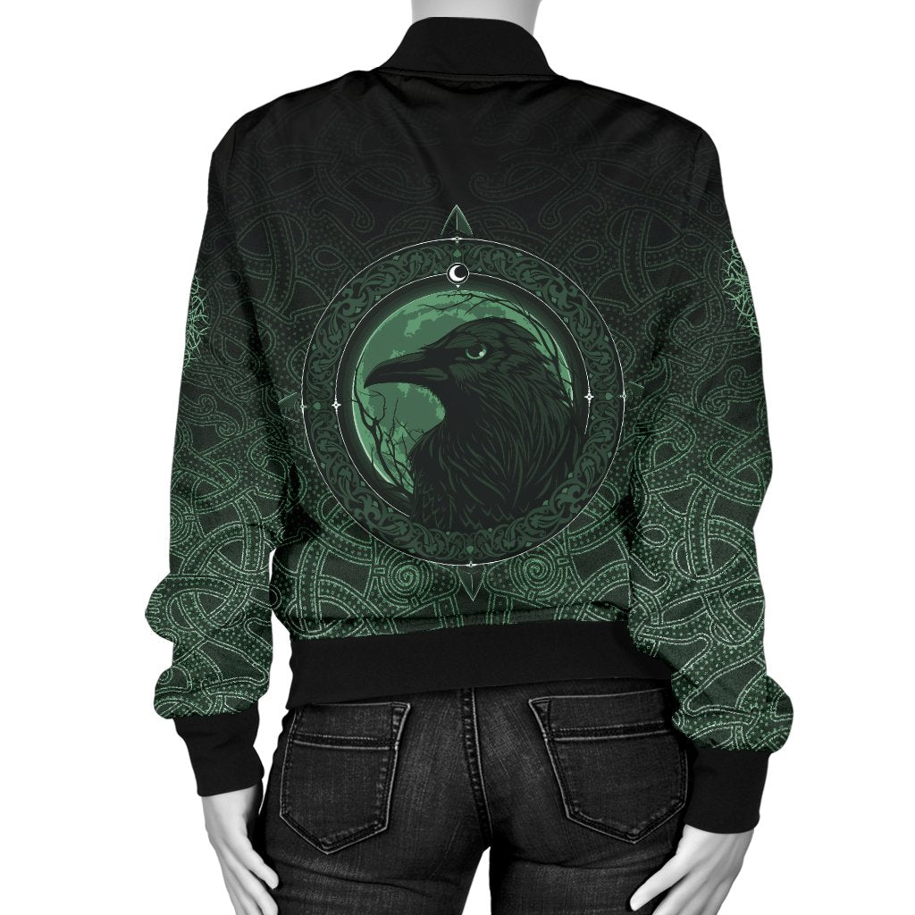 Viking Bomber Jacket Ethnic Odin Raven Green Style Ver02