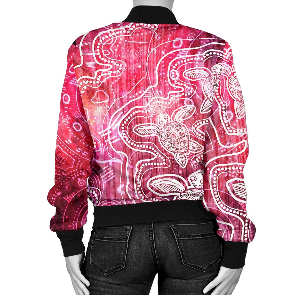Aboriginal Bomber Jacket - Sea Turtle With Indigenous Patterns (Pink)