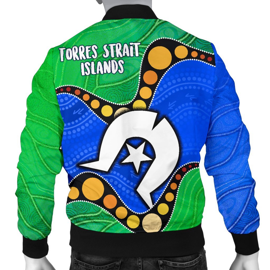 Torres Strait Islands Men Bomber Jacket - Flag with Aboriginal Patterns