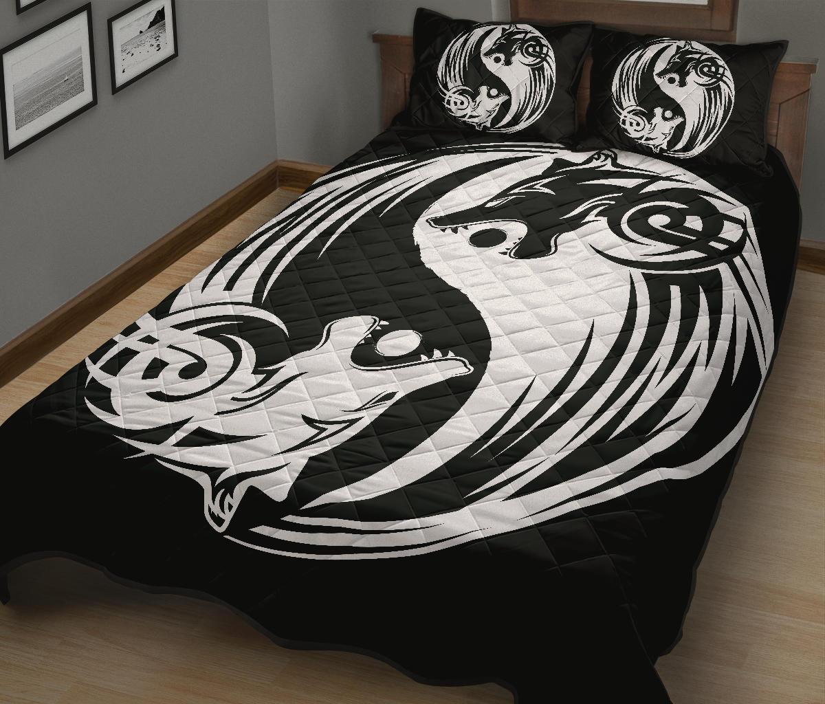 Viking Quilt Bedding Set Ying Yang Wolf