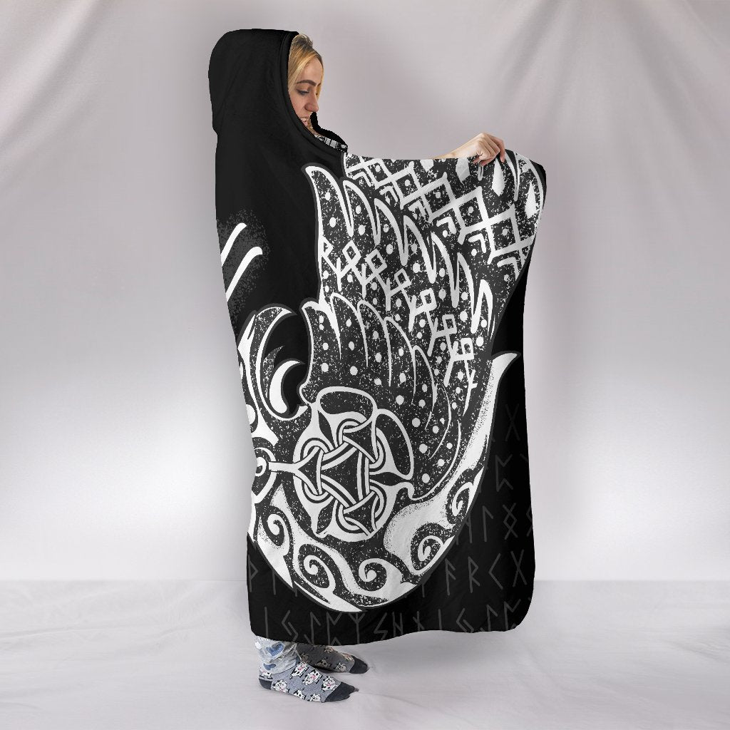 Viking Hooded Blanket Raven Tattoo White Style