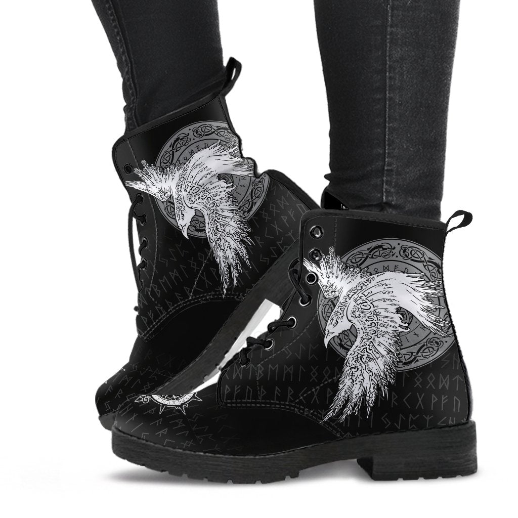 Viking Leather Boots Mystical Raven Tattoo Special