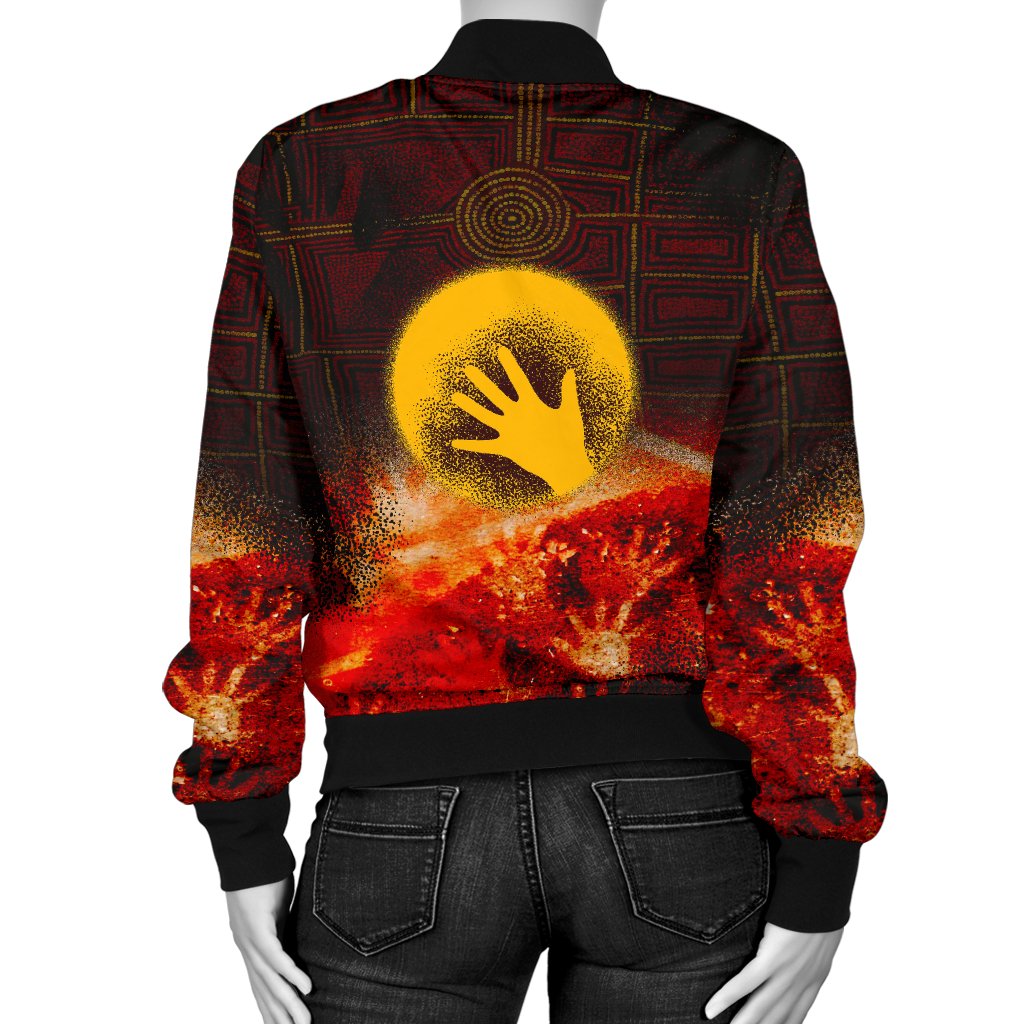 (Custom) Aboriginal Bomber Jacket - Indigenous Flag Hand Art