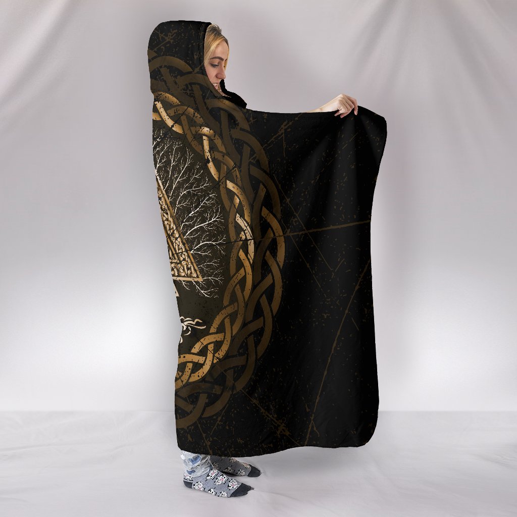 Viking Hooded Blanket Celtic And Valknut and Tree of Life Yggrdrasil Ver03