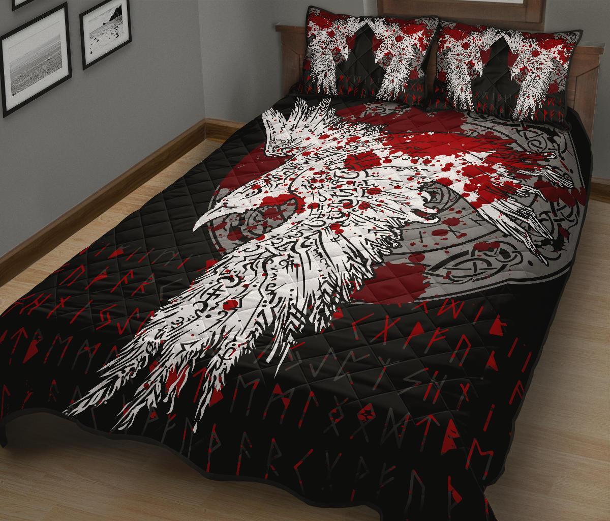 Viking Quilt Bedding Set Mystical Raven Tattoo Blood