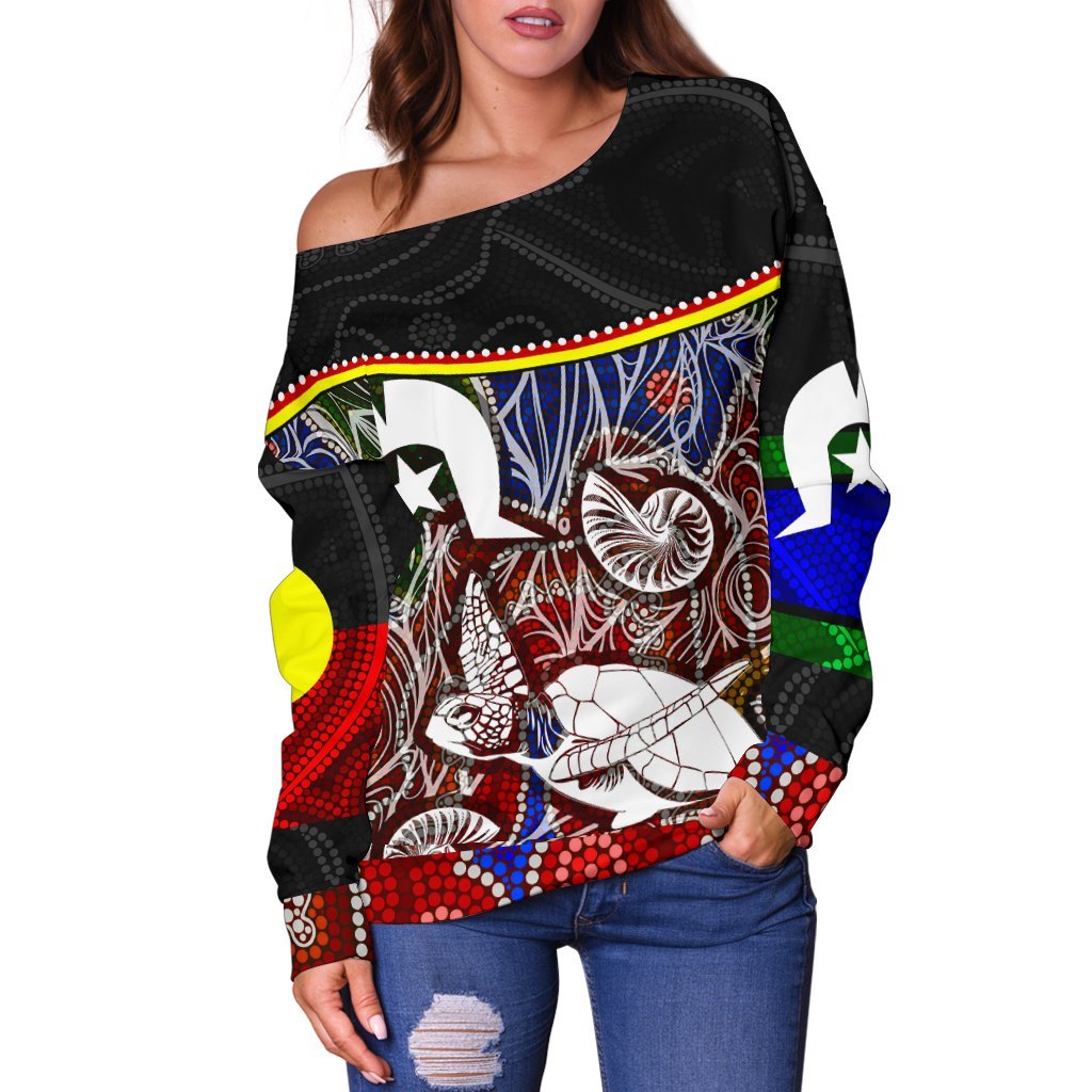 Women's Off Shoulder Sweater - Aboriginal Dot In Naidoc Week Style