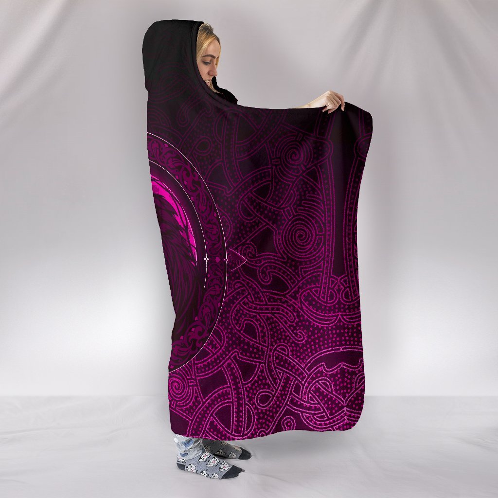 Viking Hooded Blanket Ethnic Odin Raven Pink